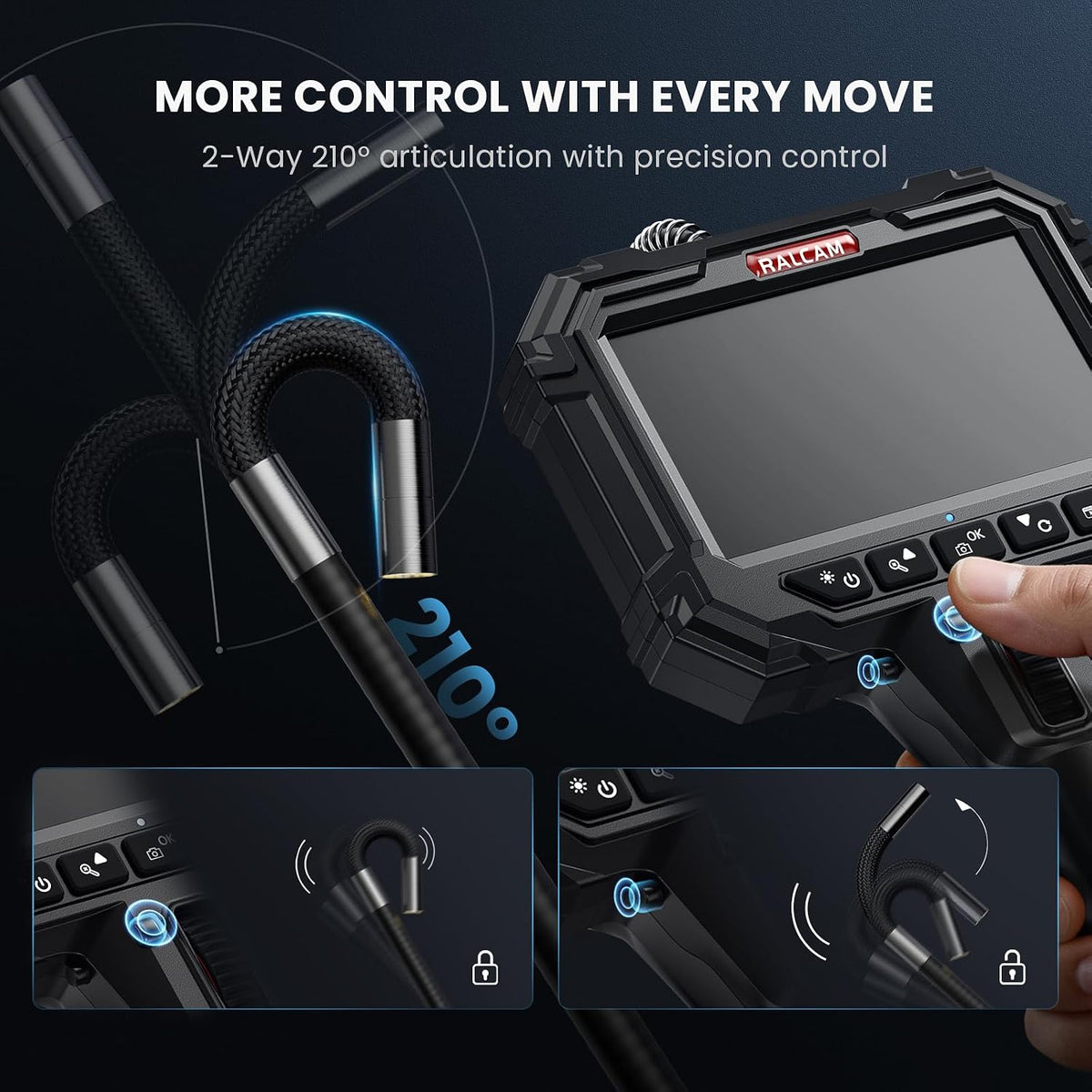 ralcam two-way articulating borescope for mechanic automotive hvac, side view