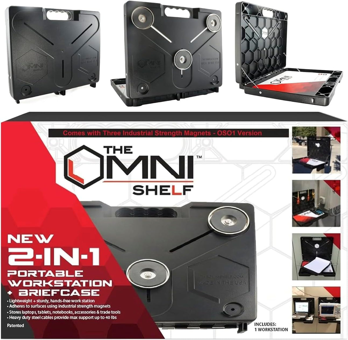 The OmniShelf Magnetic Portable Workstation + Toolbox, Computer & Laptop Stand (3 Count)