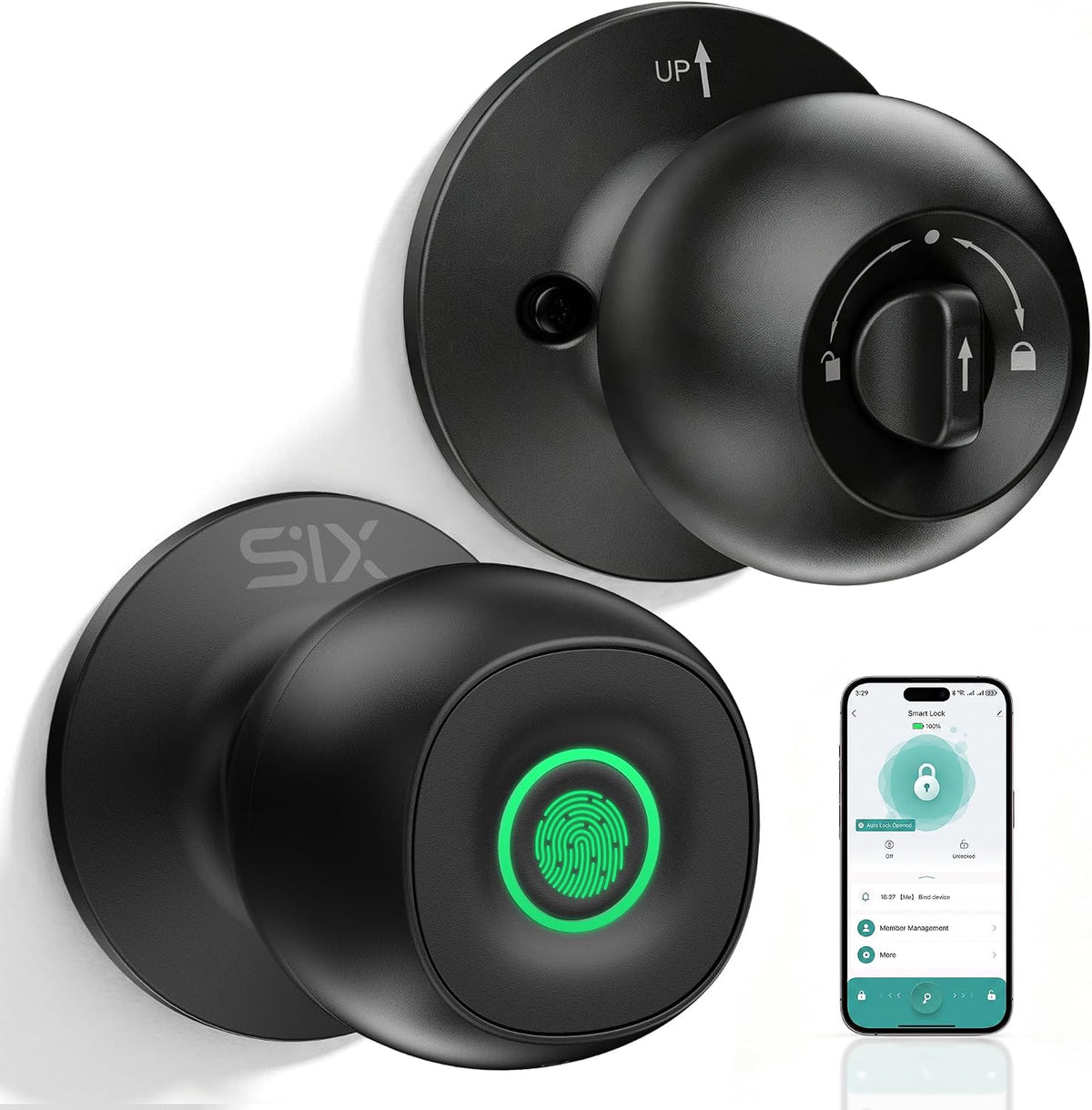 Fingerprint Door Lock, D268 Smart Fingerprint Door Knob with Lock, Biometric Door knob with App Control & Key, Keyless Thumbprint Entry Door Lock for Bedroom, Front Door, Home, Apartment Garage Office