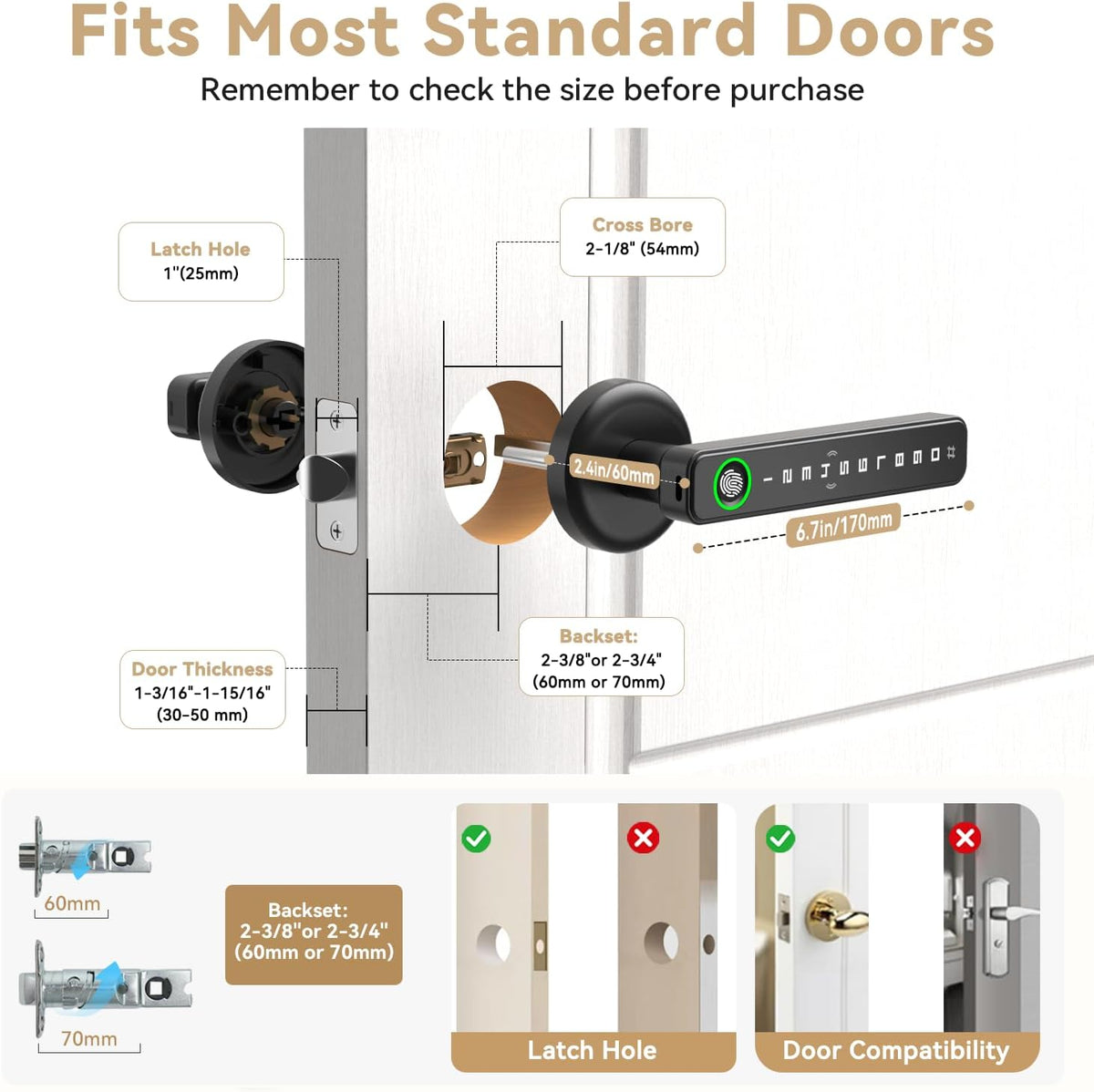 IRONZON 5-in-1 Smart Fingerprint Door Handle Lock with Code,NFC,App Control