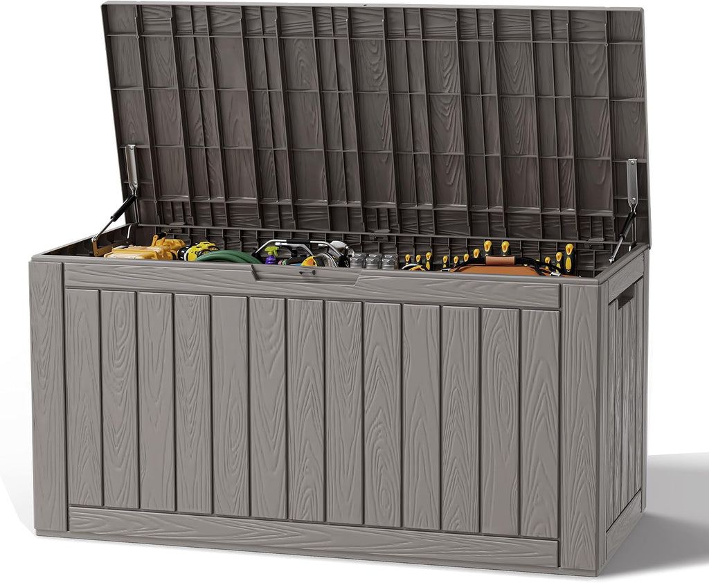 Resin Outdoor Deck Storage Box Waterproof (Grey, 120 Gallon)