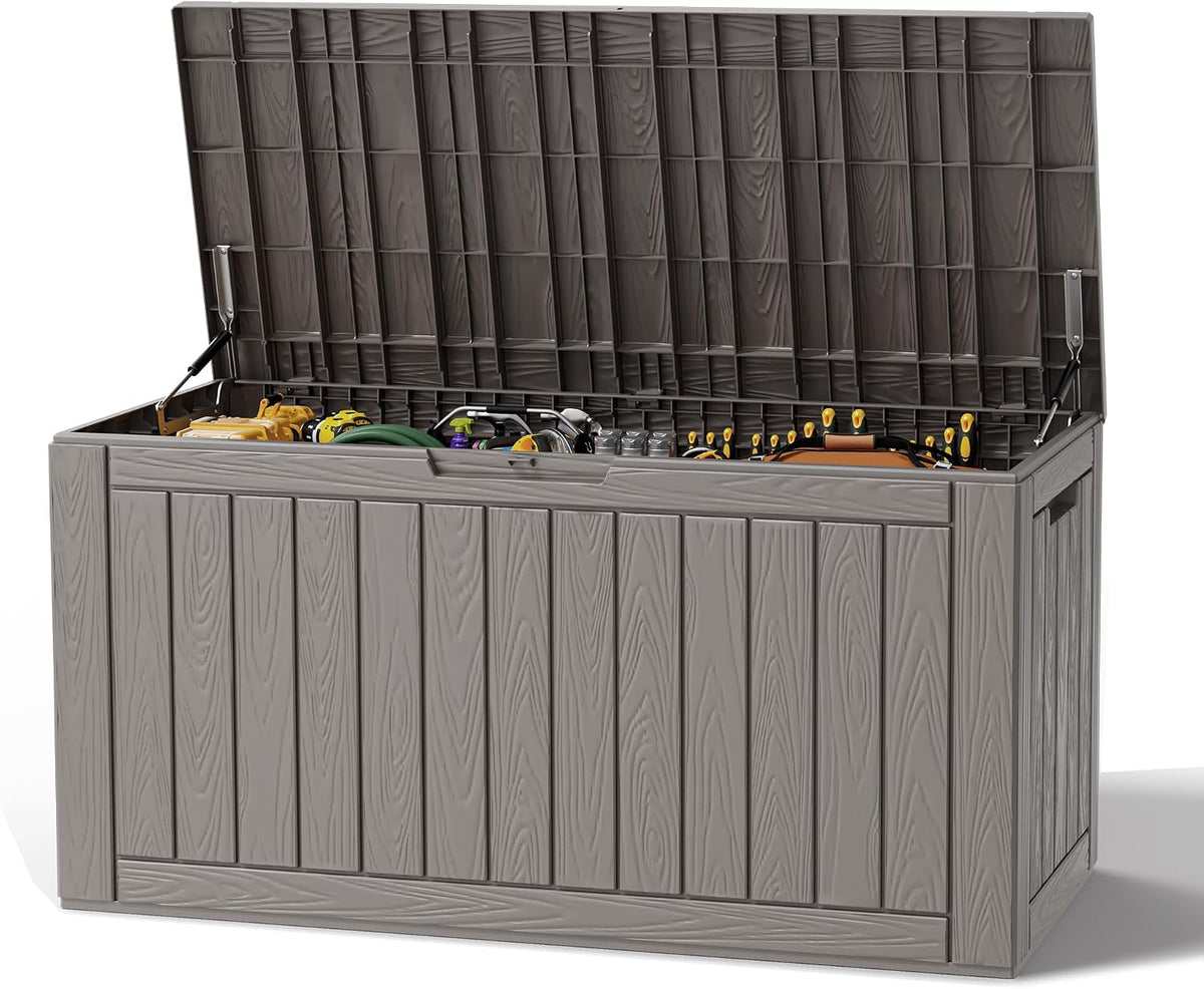 Resin Outdoor Deck Storage Box Waterproof (Grey, 120 Gallon)