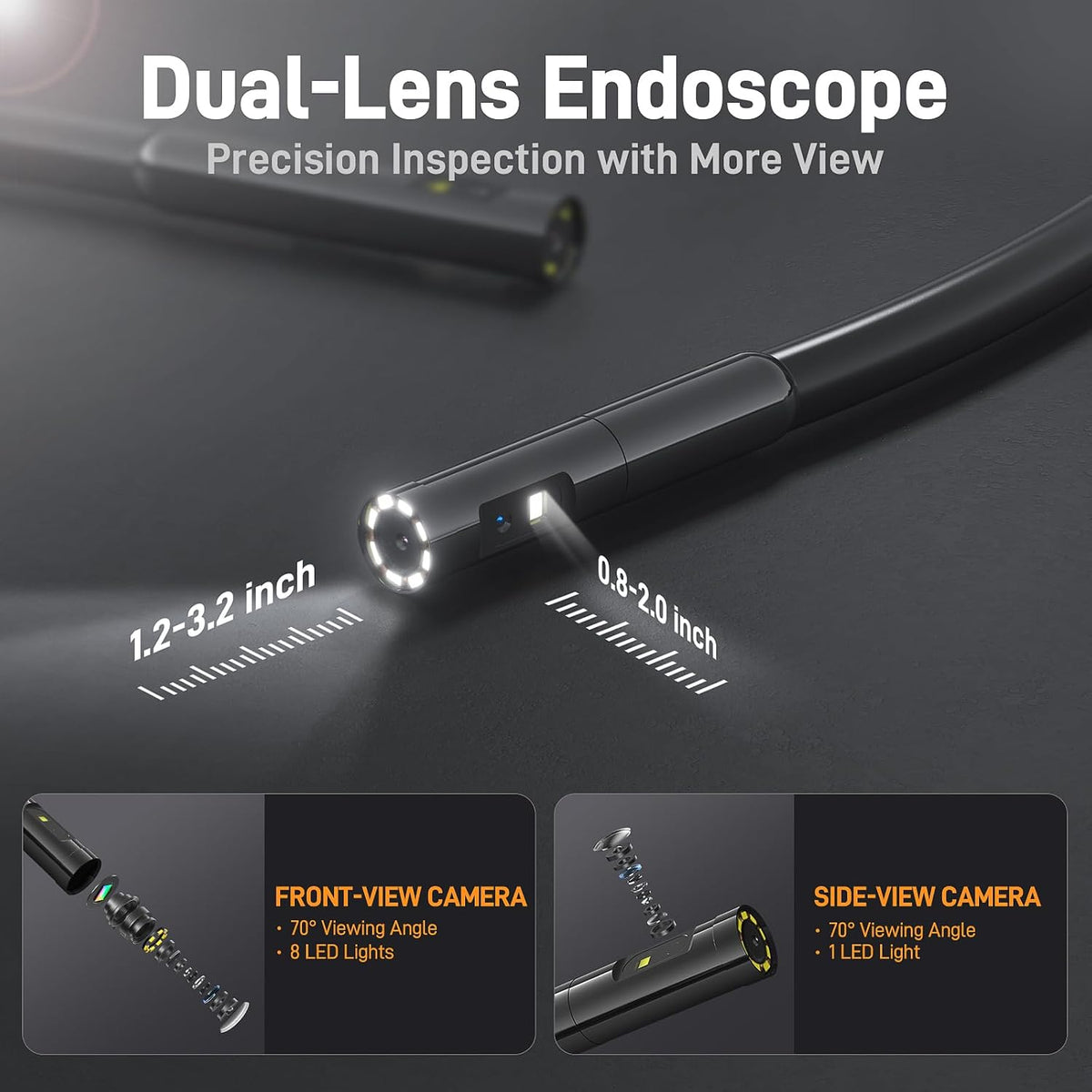 teslong dual lens borescope with light for automotive shown in use