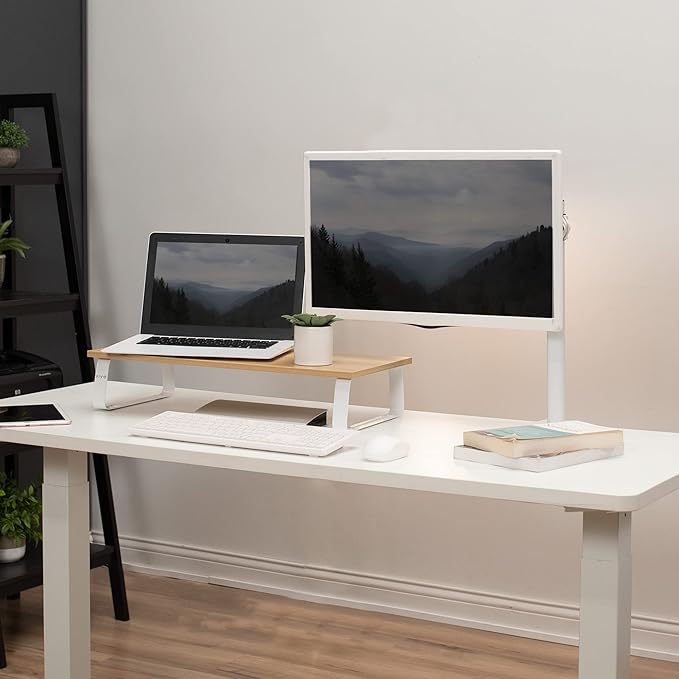 VIVO 24 inch Monitor Stand, Wood and Steel Desktop Riser, Small TV, Ergonomic