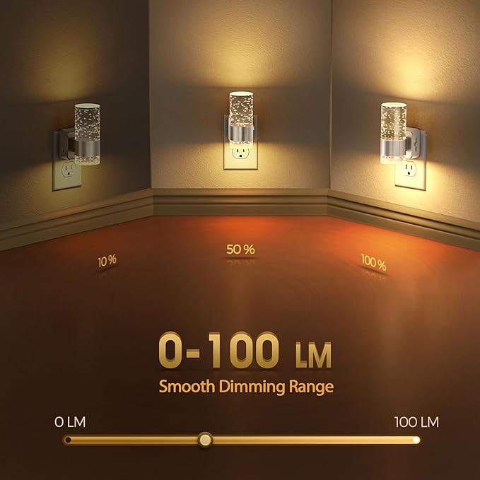 Briignite Night Light, 2 Pack Dimmable Night Lights Plug into Wall, Bubble