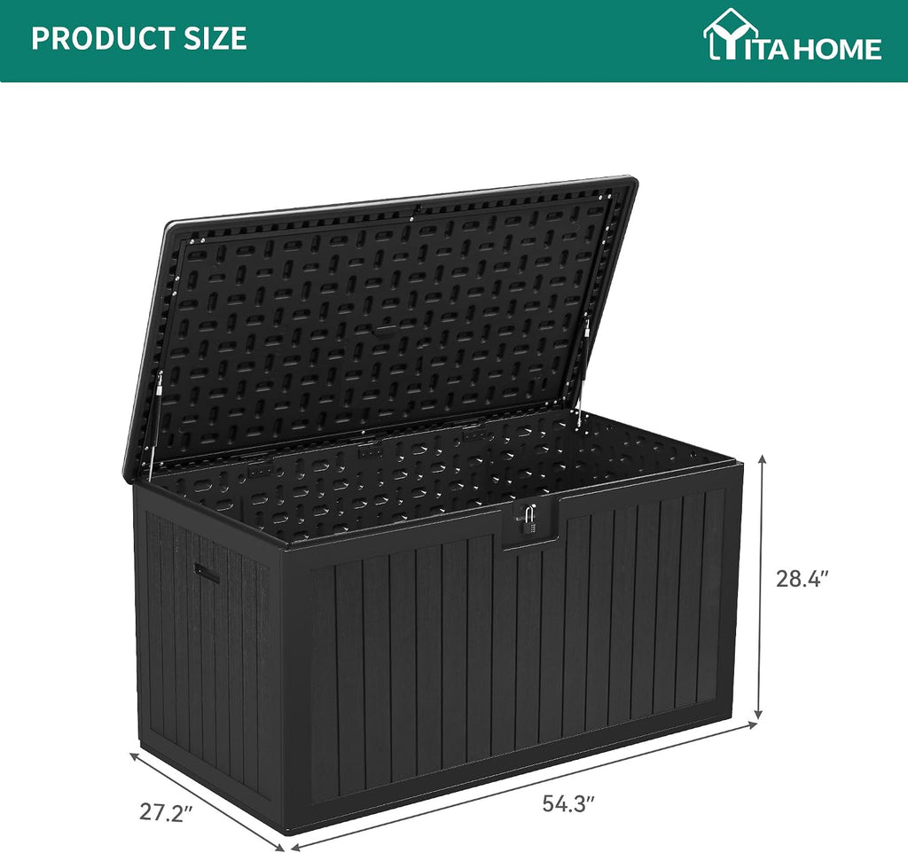 yitahome 180 gallon large deck box with side showing dimensions