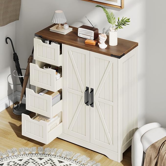 Vabches Farmhouse Bathroom Cabinet, Freestanding Storage Cabinet