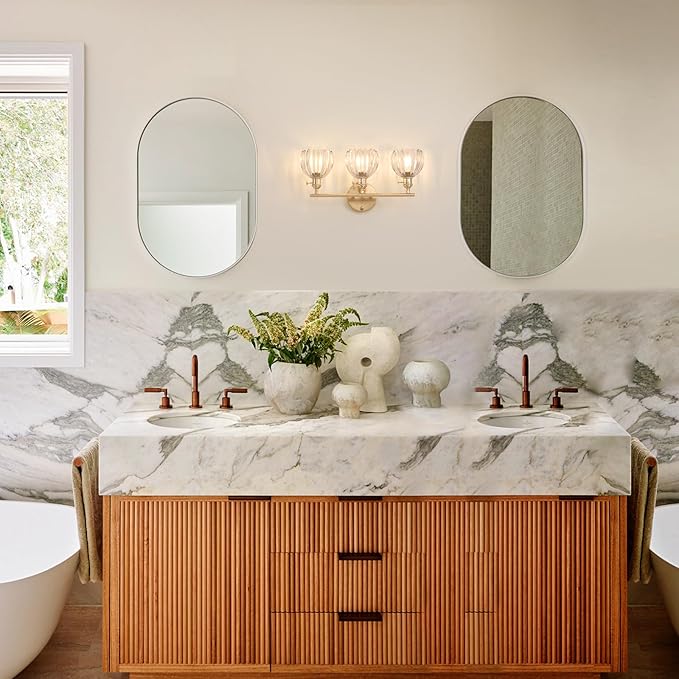 Shenmoyl Bathroom Light Fixtures, 3-Light Brass Vanity Wall Light Over Mirror