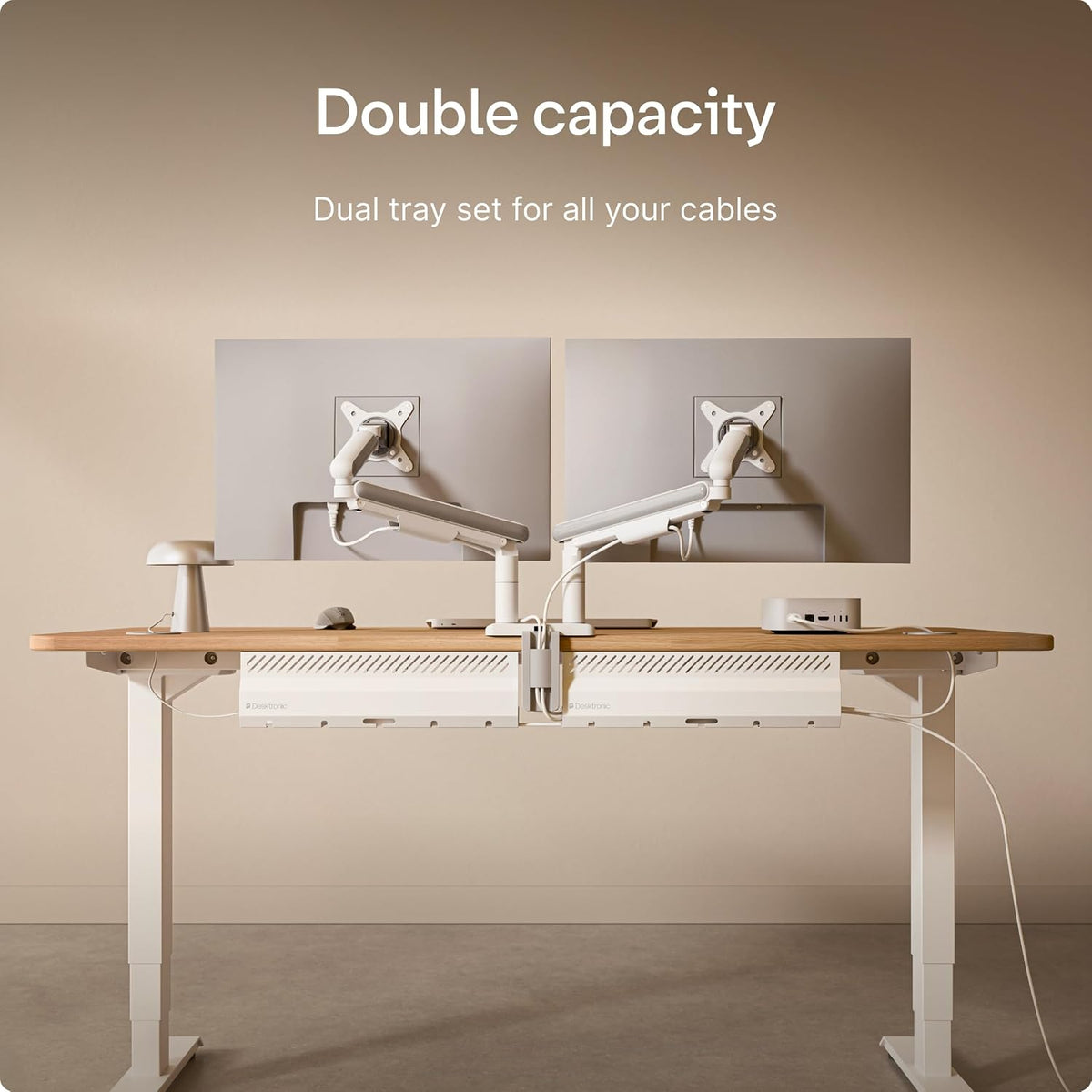 Desktronic Cable Duct Desk White Set of 2 - Stainless Steel Cable Management Desk Cable Duct with 5 Cable Cut-Outs - Easy to Install Cable Organiser - Cable Holder