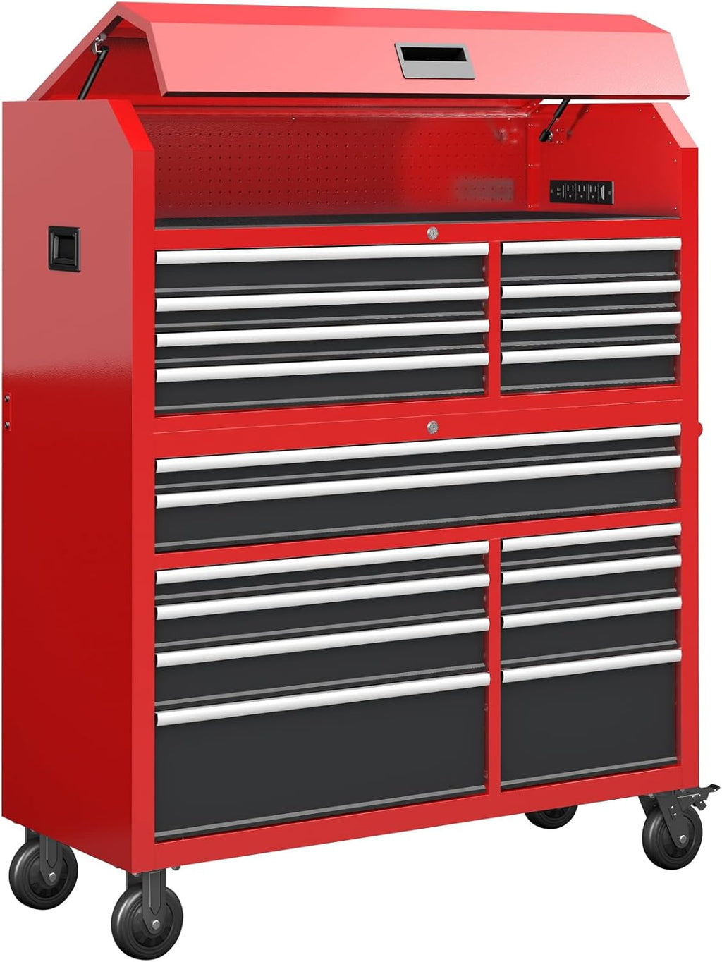 LARBANKE 60'' Rolling Tool Chest Combo, 18-Drawer Heavy Duty Steel Tool Cabinet with Power Outlet, Locking System & Wheels, Mobile Tool Box Organizer for Garage, Workshop, Mechanic & DIY Home Use