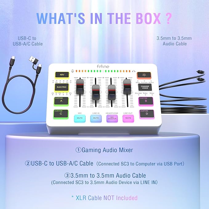 FIFINE Audio Mixer, Gaming Streaming PC Mixer