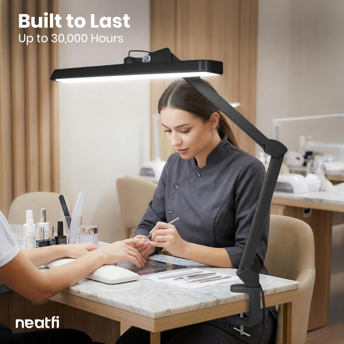 Neatfi 2500LM LED Task Lamp w/Clamp, 22-Inch Wide Head, Non-CCT (Black)