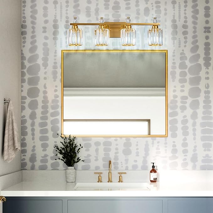 FDPBY Bathroom Vanity Lights 4-Light Gold Modern Crystal Vanity Light Fixtures