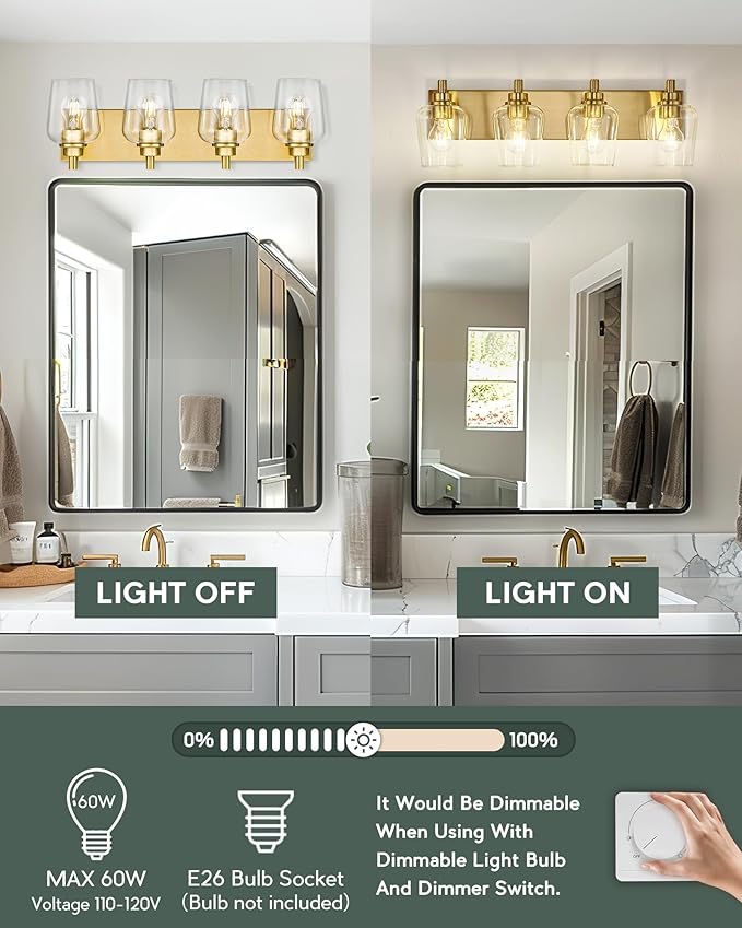 METWET Bathroom Light Fixtures, 4-Light Modern Vanity Light