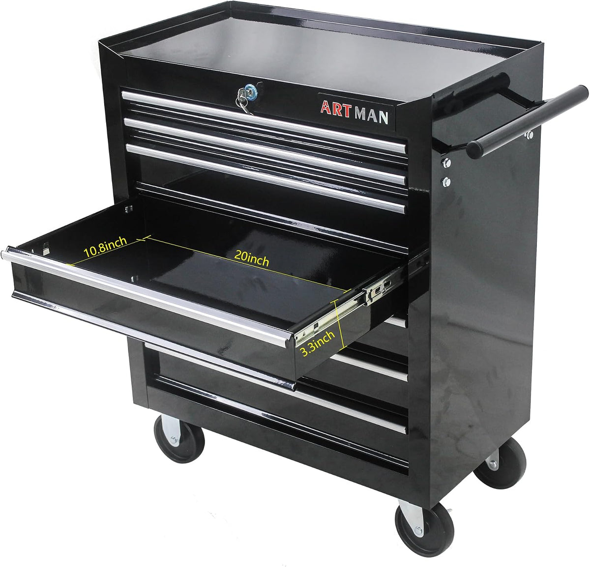 tool chest with 7-drawer tool box organizers and, side view