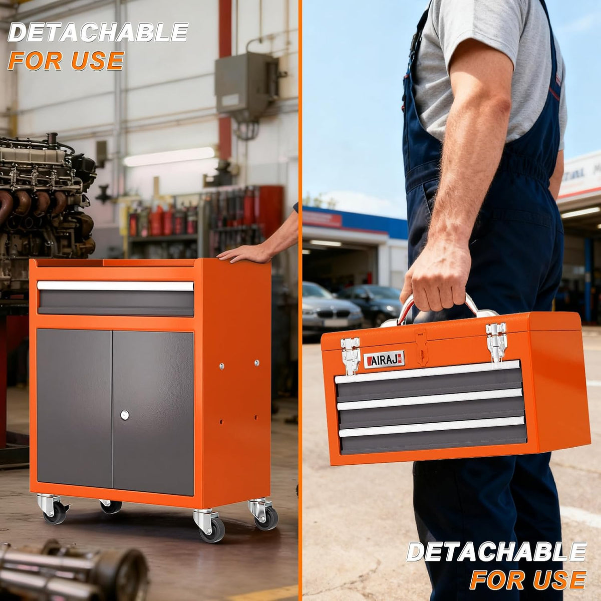 4 drawer rolling tool chest with 360° wheels,40"detachable on a desk or shelf