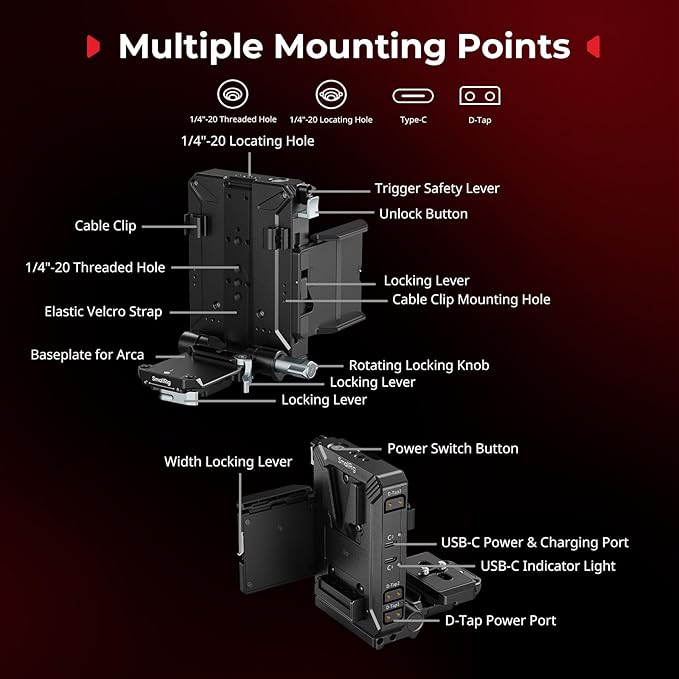 SMALLRIG Upgraded V Mount Battery Plate Kit, w/ QR Plate