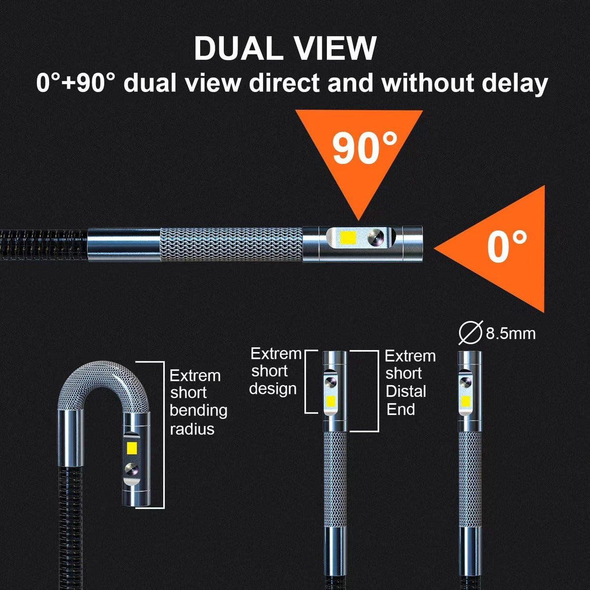 dxztoz dual lens articulating borescope for engine &, close-up detail