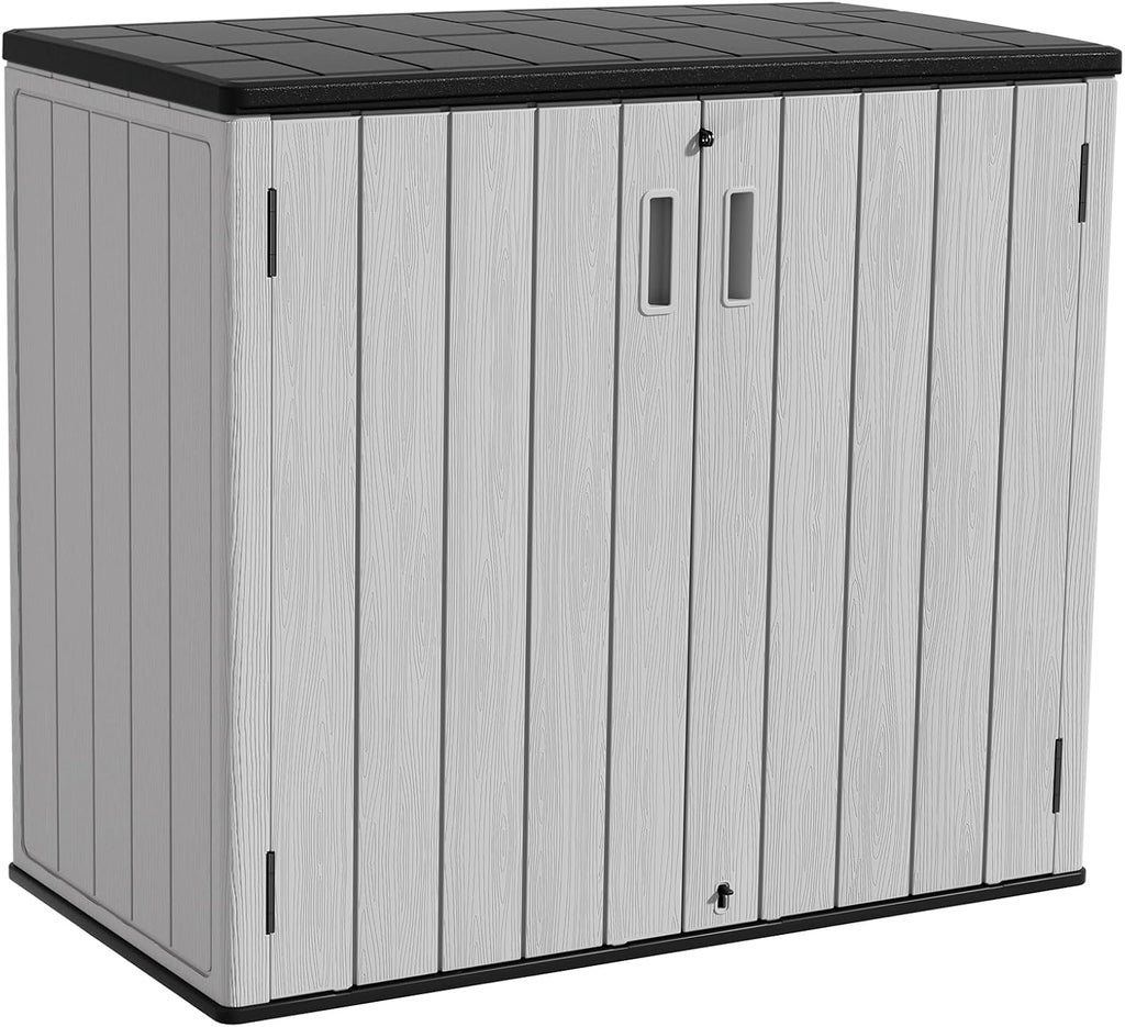 HOMSPARK 37 Cu.Ft Outdoor Storage Shed Weather Resistant, Multi Functional | Double-Wall Resin Storage Sheds & Outdoor Storage Box Waterproof for Backyard Garden Patio Lawn (Light-Grey)