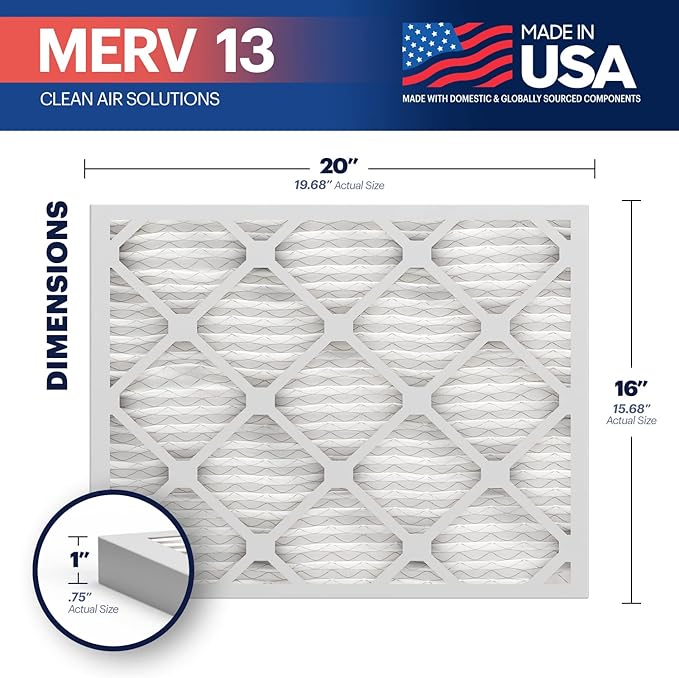 BNX TruFilter 16x20x1 MERV 13 AC Furnace Air Filter (12-Pack)