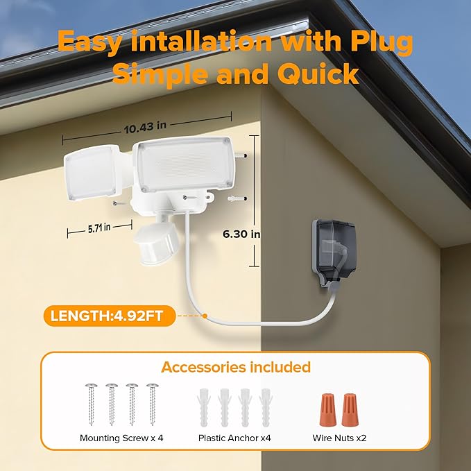 LUTEC 21W 2 Pack Plug in Motion Sensor Light Outdoor, Flood Lights Outdoor