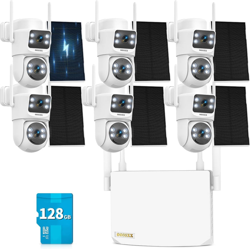 OOSSXX (PT Digital Zoom 100% Wire-Free) 2-Way Audio Wireless Solar Cameras, Solar Battery PIR Detection Outdoor Wireless Security Camera System Video Surveillance System