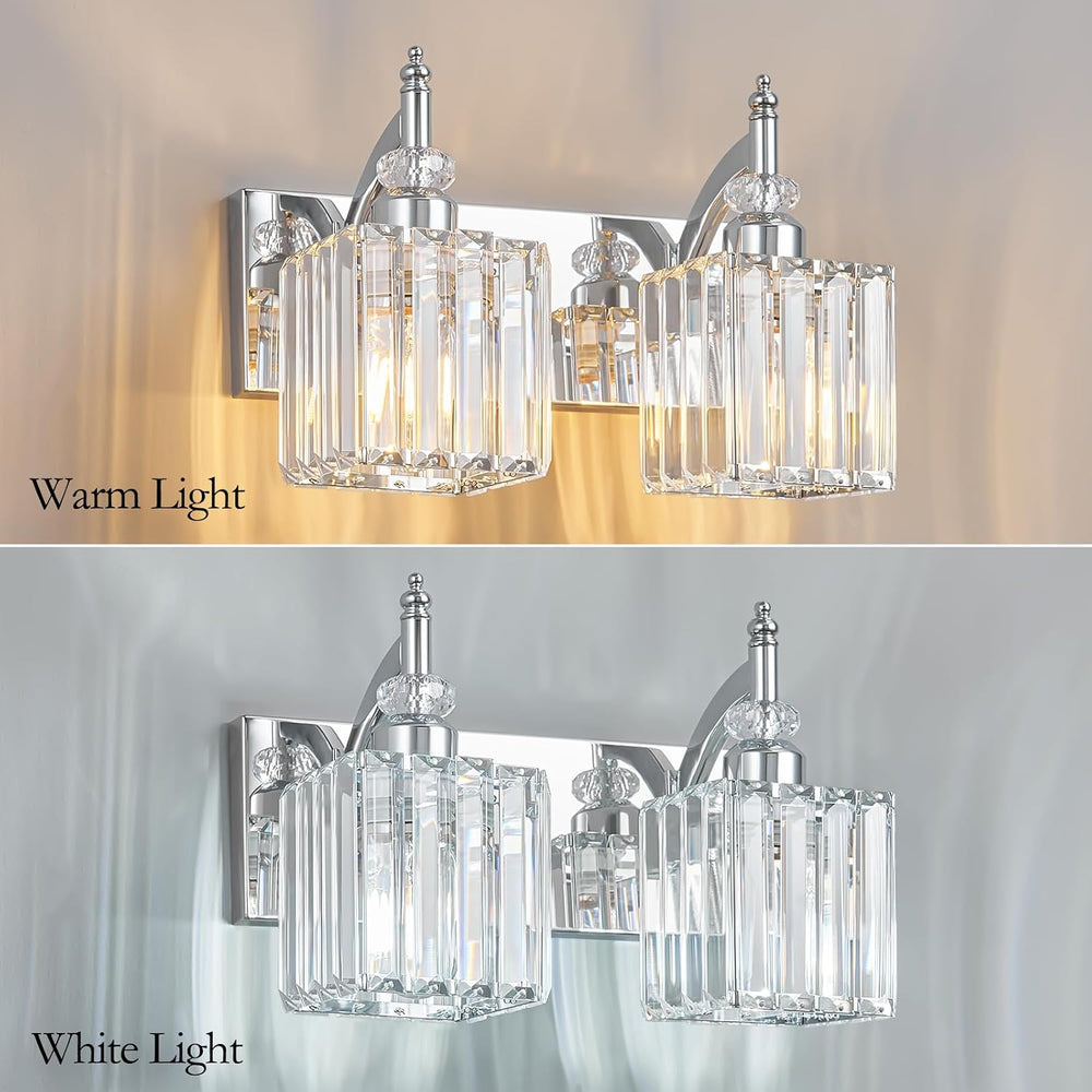 Modern Bathroom Vanity Light 2-Light Chrome Crystal Light Fixtures Over Mirro...