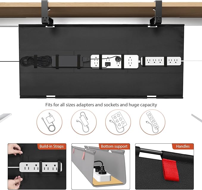 Univivi No Drill Under Desk Cable Management Tray, Clamp/Screw Mount Desk Cable
