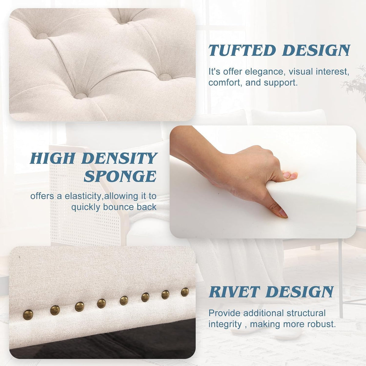 end of bed storage bench - 51" tufted showing dimensions