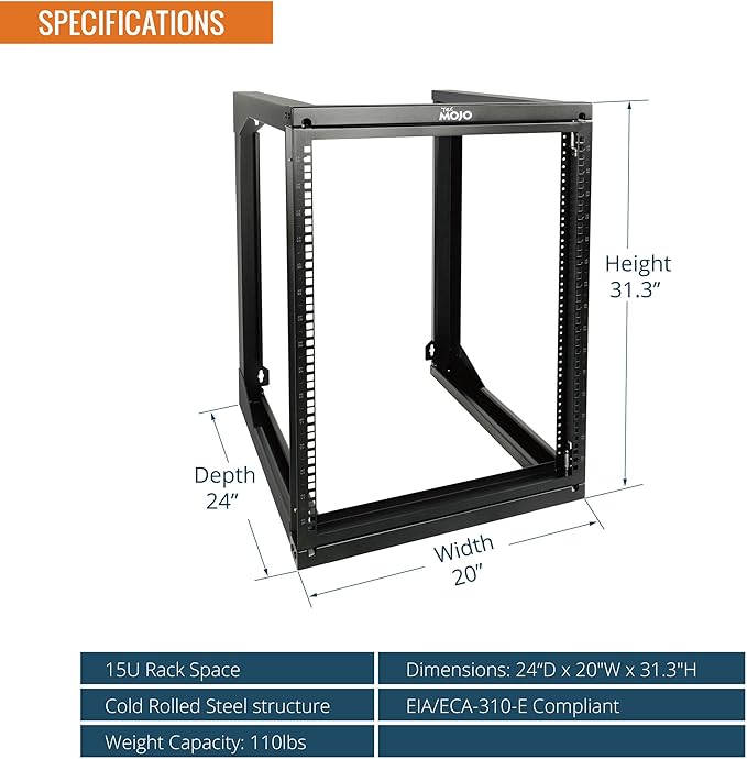 Tecmojo 15U Wall Mount Server Rack, Open Frame Network Rack