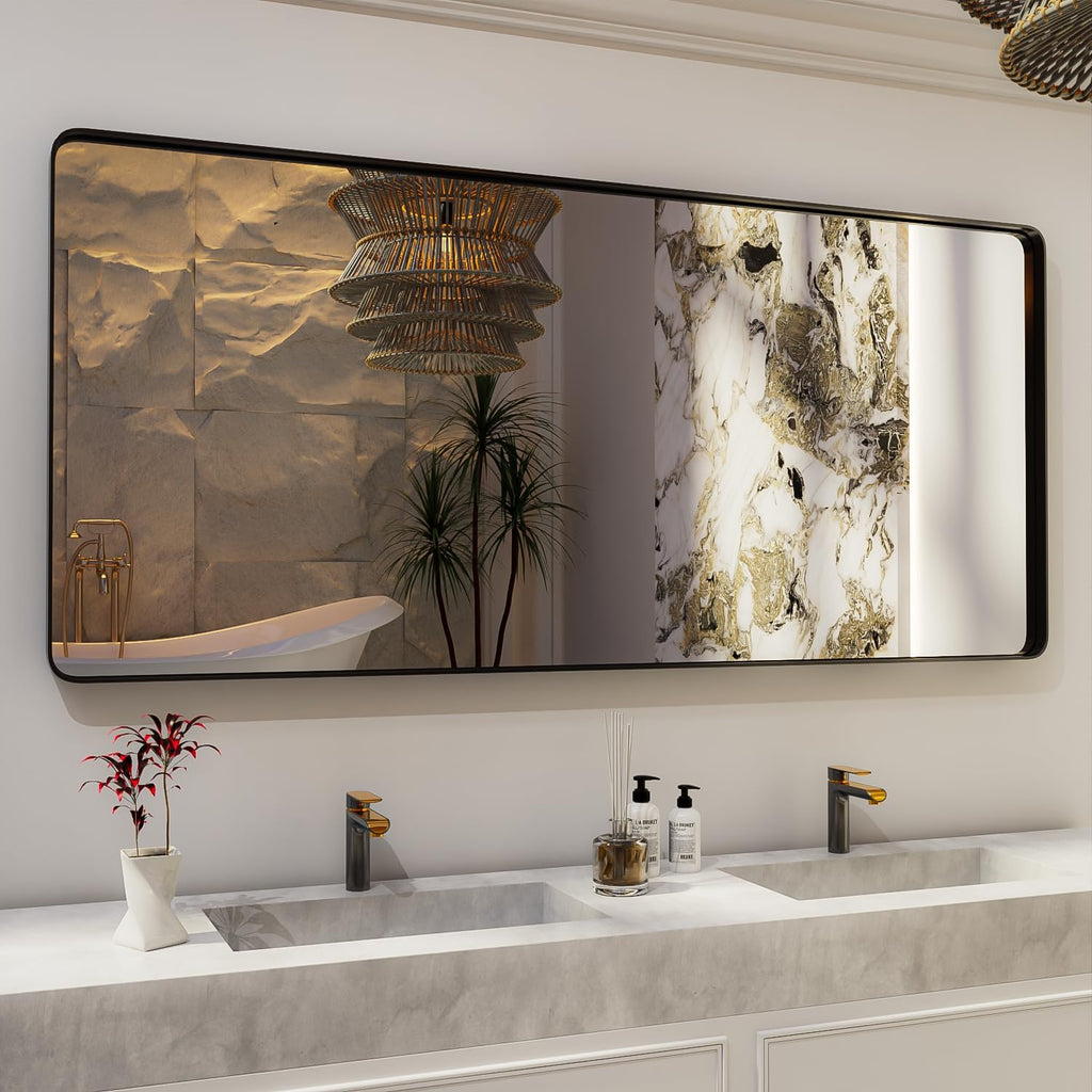 ISKM Large Black Framed Mirror for Bathroom 72" x 32" Wall Mounted Mirror Black