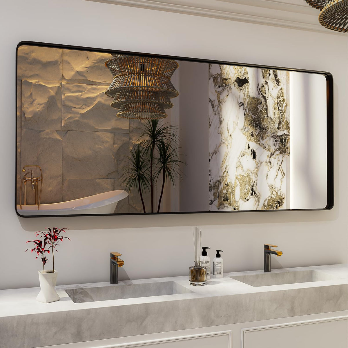 ISKM Large Black Framed Mirror for Bathroom 72" x 32" Wall Mounted Mirror Black
