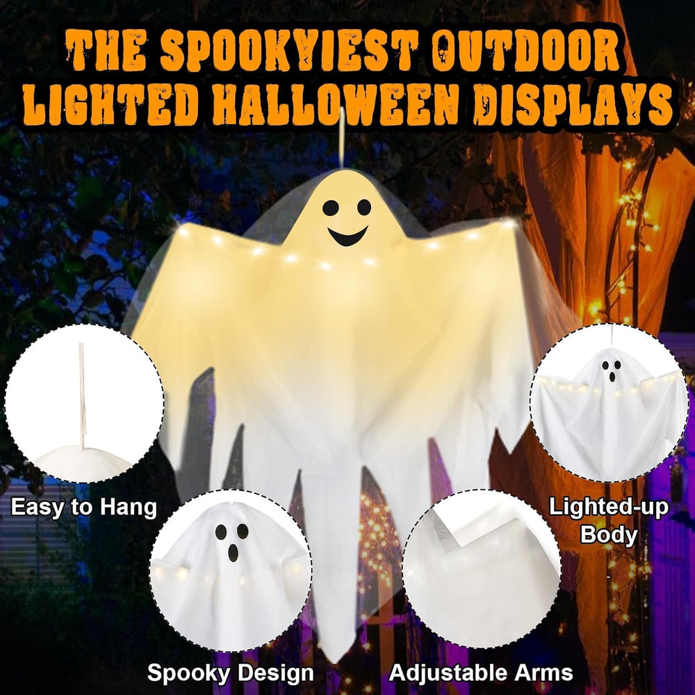 4 Pack Light up Hanging Ghosts Halloween Outdoor Yard Tree Party Decoration