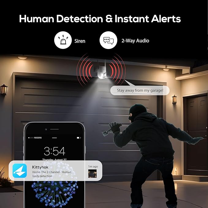 Kittyhok Solar Security Cameras Wireless Outdoor, 360° Pan & Tilt Home Security
