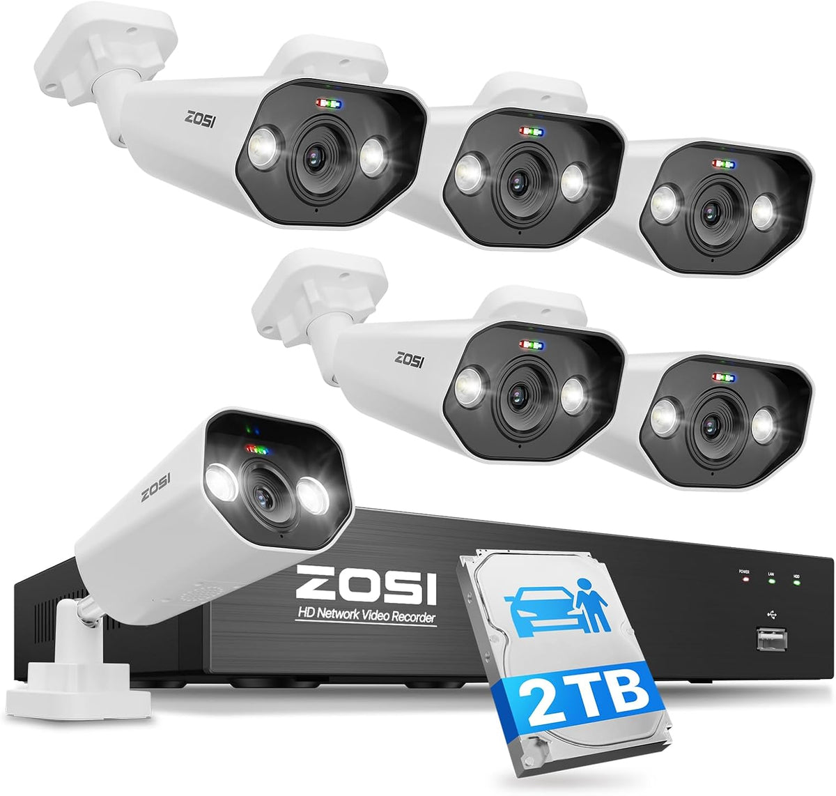 ZOSI 8CH 4K PoE Security Camera System with 2TB HDD, 6 x 8MP Metal Cameras