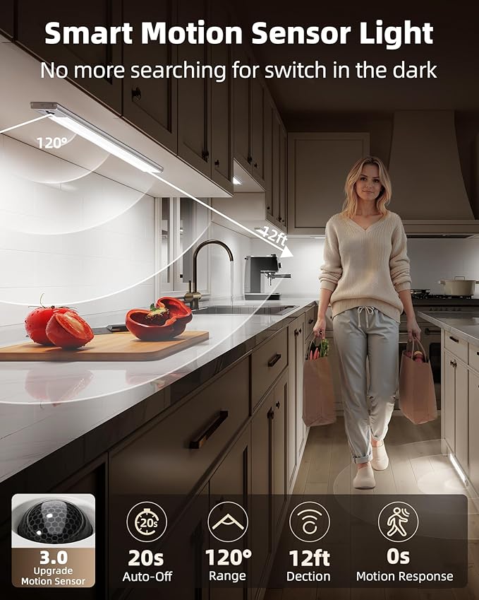 EZVALO 5 Pack Under Cabinet Lighting, 4000mAh Rechargeable Motion Sensor Light