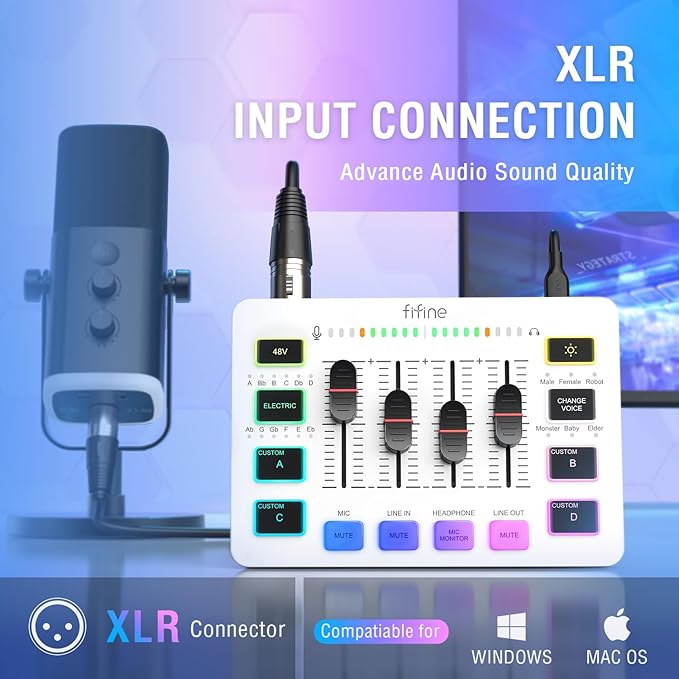 FIFINE Audio Mixer, Gaming Streaming PC Mixer