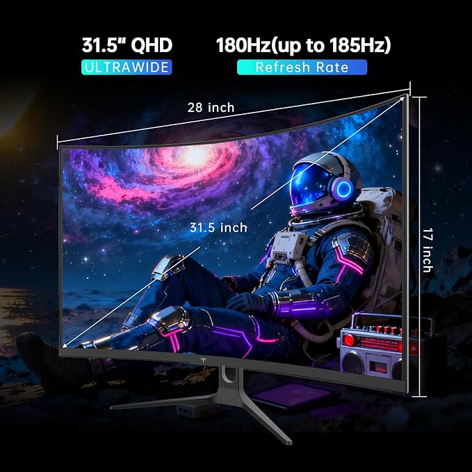 KTC 32 Inch Curved Gaming Monitor, 2K 180Hz Computer Monitor, QHD 1500R PC
