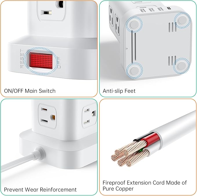 PD20W Power Strip Tower Surge Protector Power Strip