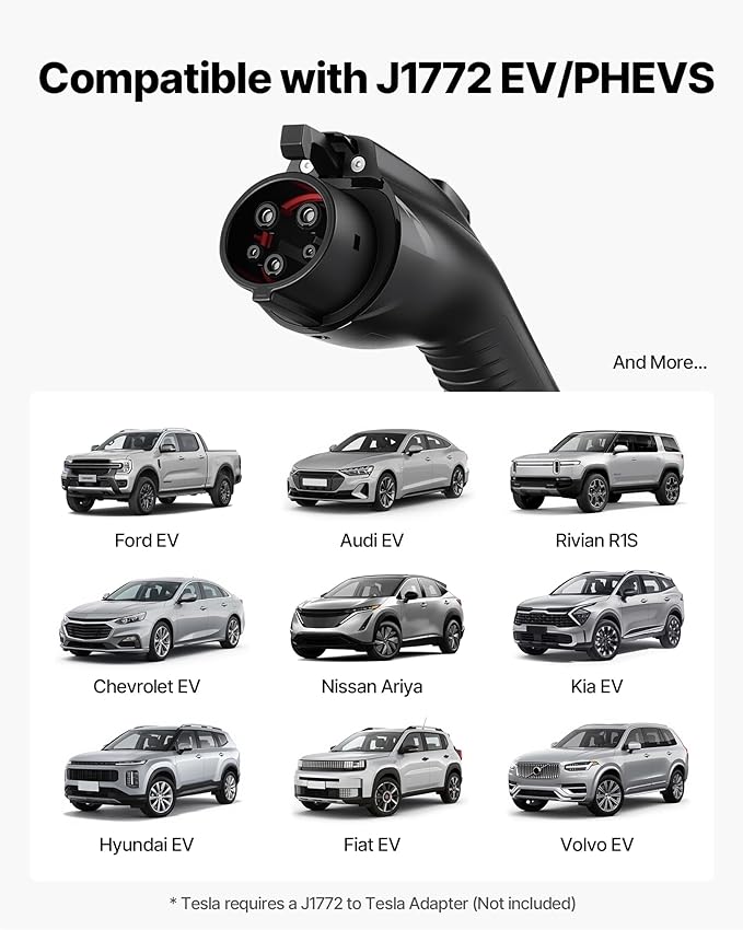VEVOR Level 1&2 EV Charger, 16 Amp Adjustable Current, Electric Vehicle