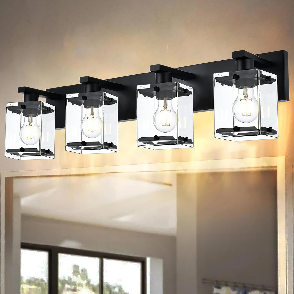 WINSHEN 4-Light Bathroom Vanity Light Fixture, Modern Black Wall Lighting Over
