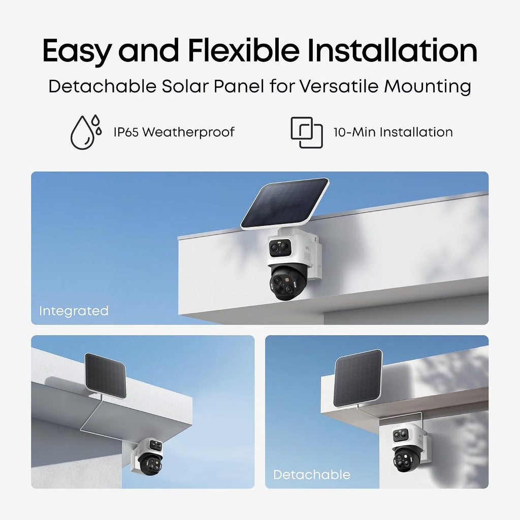 eufy security eufycam s4, 4k solar camera, 3-lens, front angle view