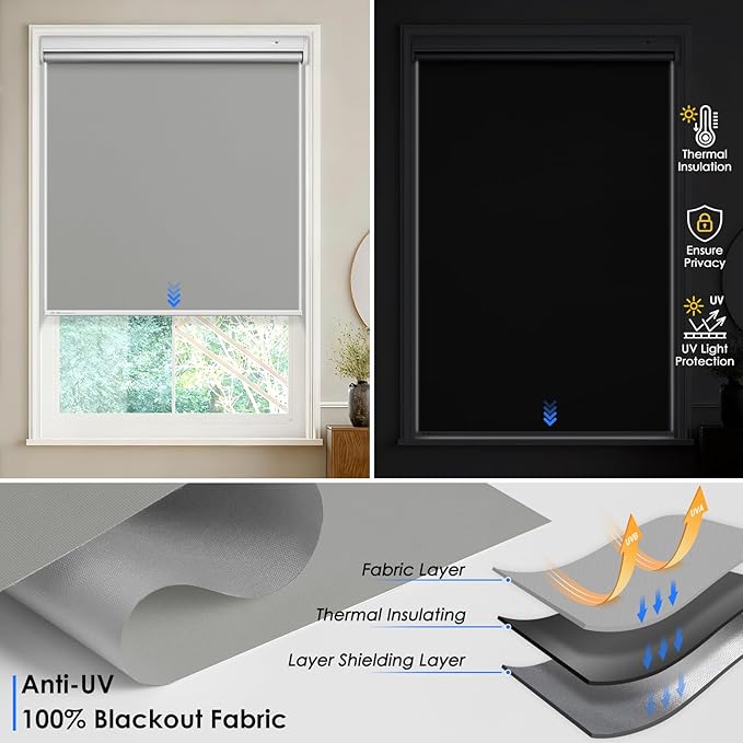 Motorized Roller Blinds with Remote Control & Solar Panel
