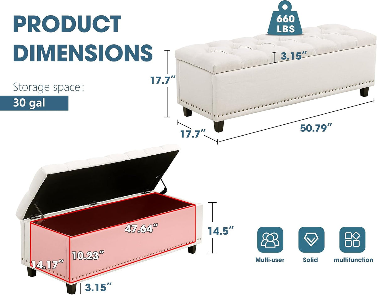 end of bed storage bench - 51" tufted shown in use