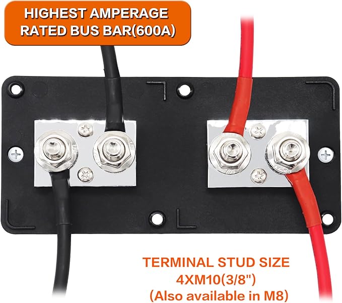 AMOMD 600A 48V Bus Bar Box 4 Stud M10 High Current Tin Plated Copper
