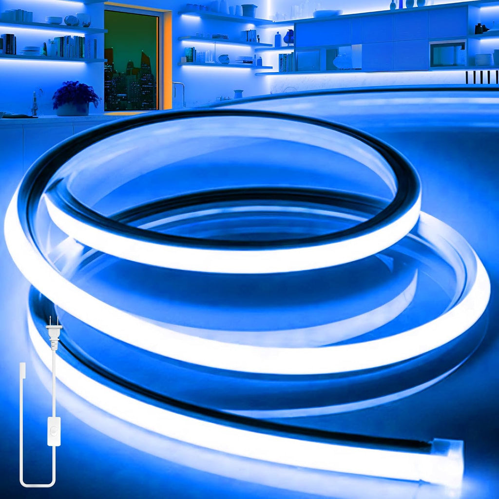 voewt led strip lights blue, 32.8ft 110-120v neon, side view