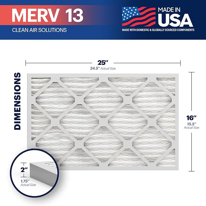 BNX TruFilter 16x25x2 Air Filter MERV 13 (4-Pack)