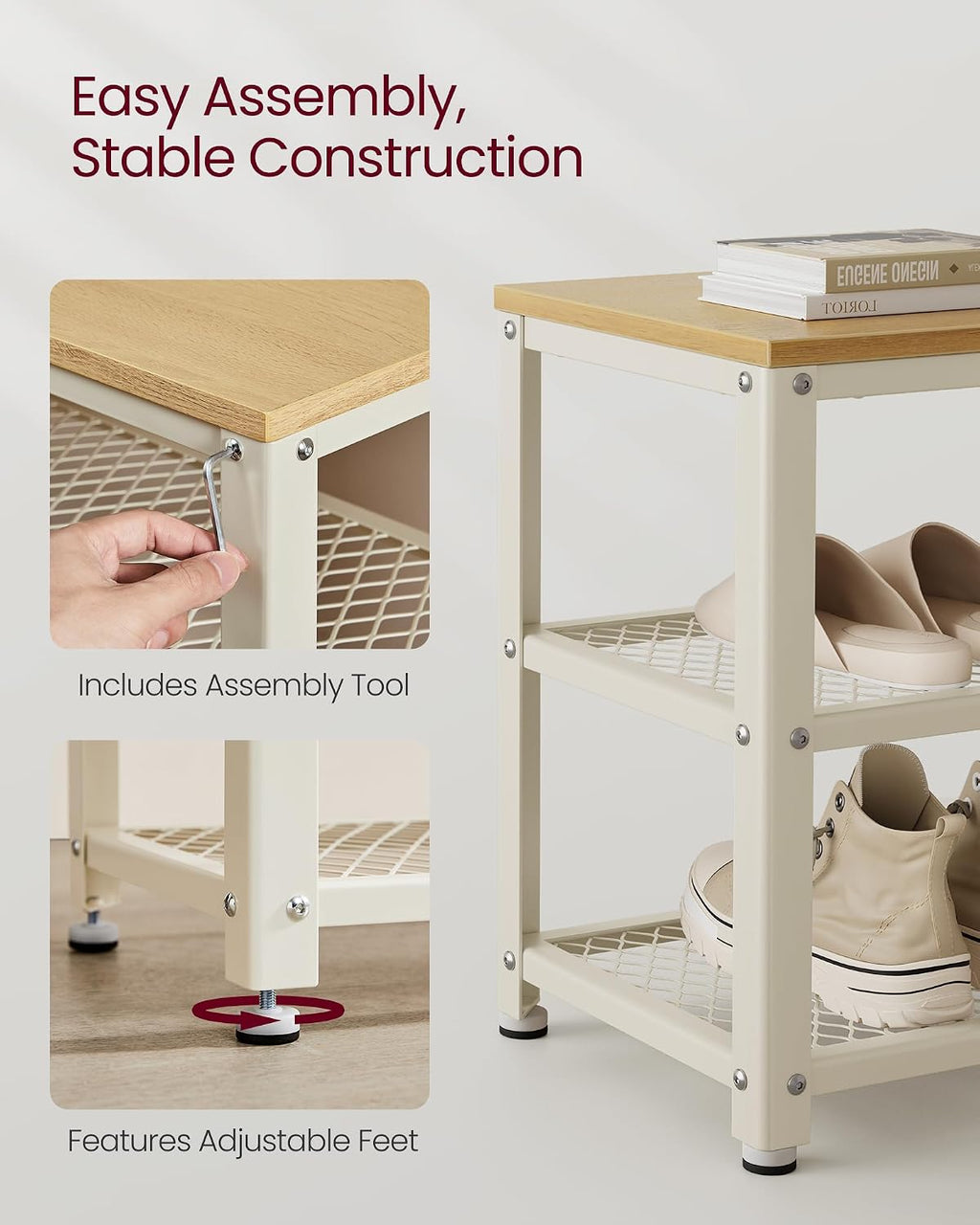 vasagle 3-tier shoe rack, storage bench with metal, package contents