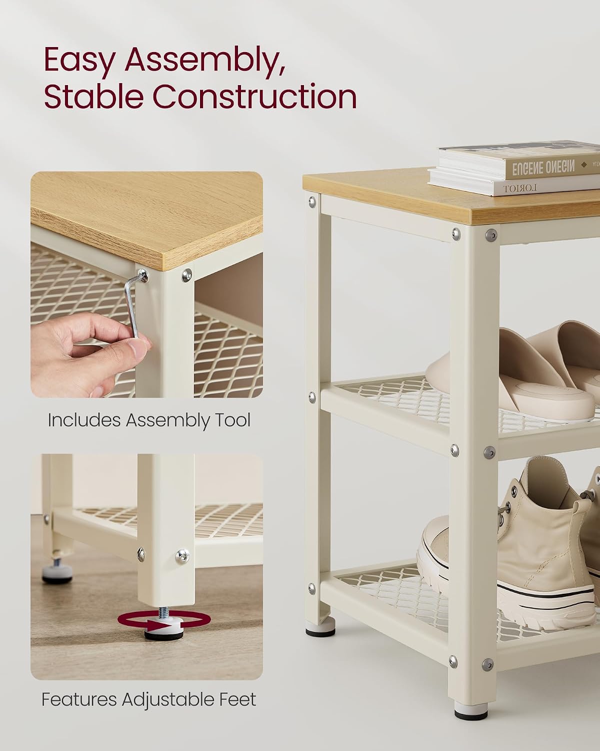 vasagle 3-tier shoe rack, storage bench with metal, package contents