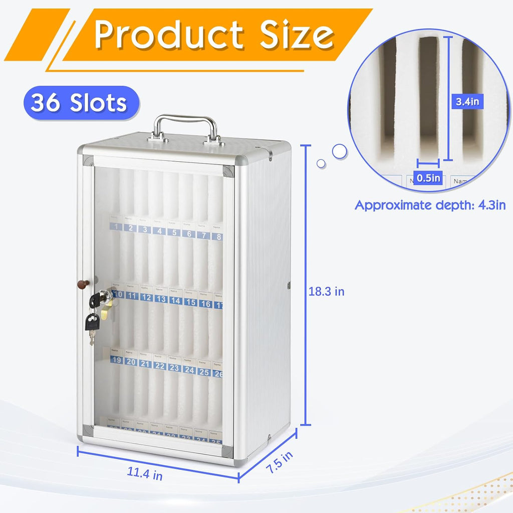36 slots aluminum alloy cell phone locker, phone shown in use